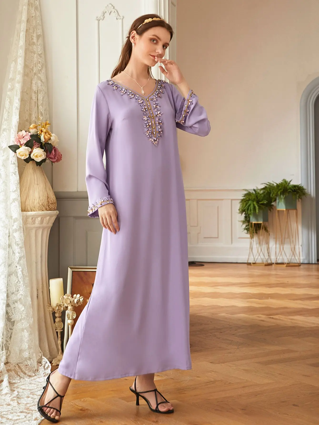 

Turkey Abaya Muslim Hijab Dress Diamond Islamic Clothes Musulman Djellaba Moroccan Kaftan Maxi Dresses Dubai Arab Vestido Purple