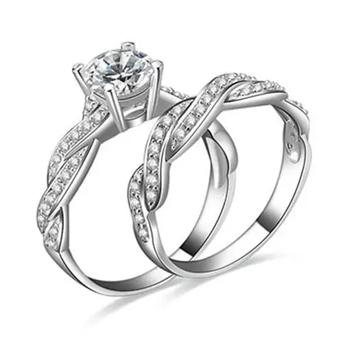 

2 Pcs Women's Rhinestone Engagement Wedding Ring Set rings for women кольцо женское 2020