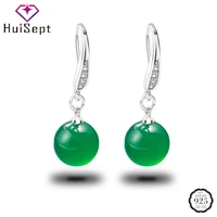 huisept vintage earrings 925 silver jewelry with green agate gemstone drop earrings for women wedding party gift accessories