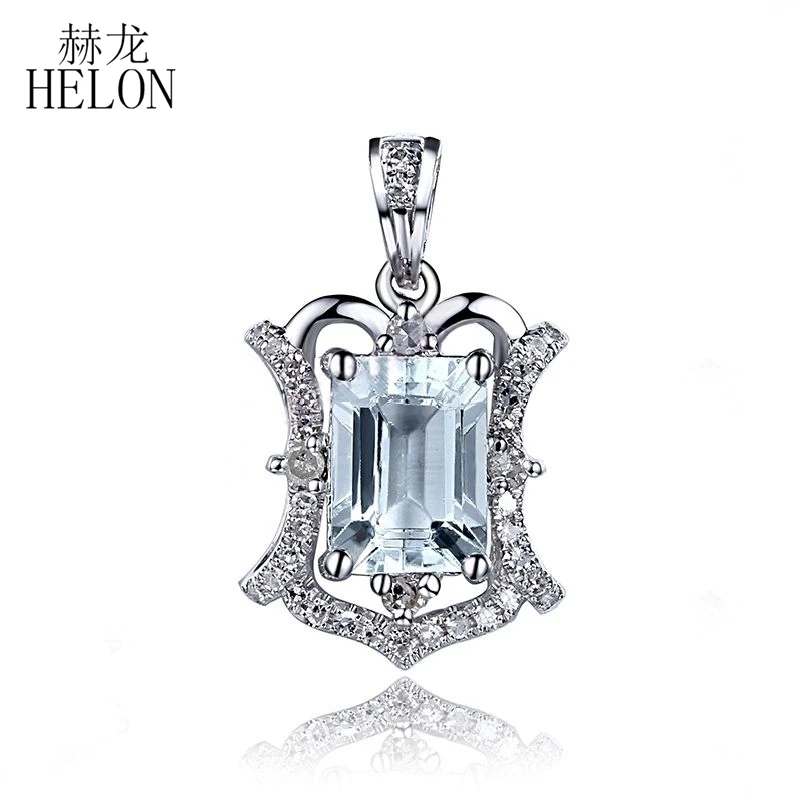 

HELON 0.85ct Натуральный аквамарин, подвеска, твердая, 14 к, белое золото, натуральные бриллианты, Подвеска для женщин, помолвка, свадьба, ювелирные...