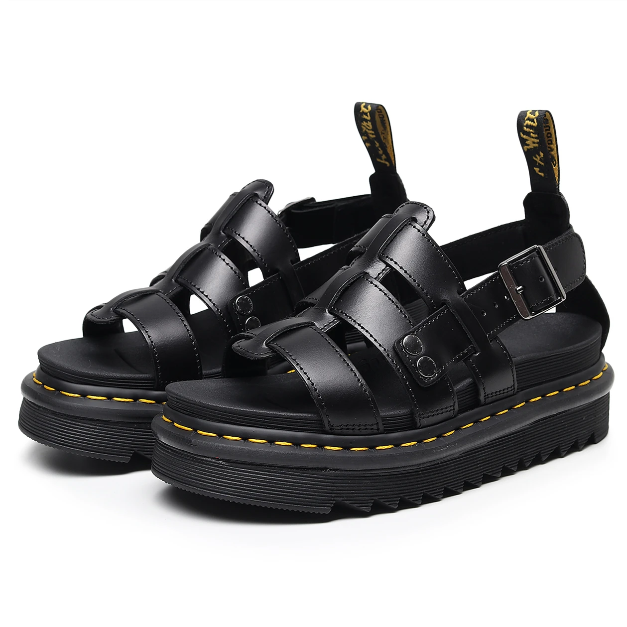 

2021 Summer Black Leather Ladies Gladiator Sandals For Women Three Buckle Platform Sandals Women Street Style Flats Roman Shoes