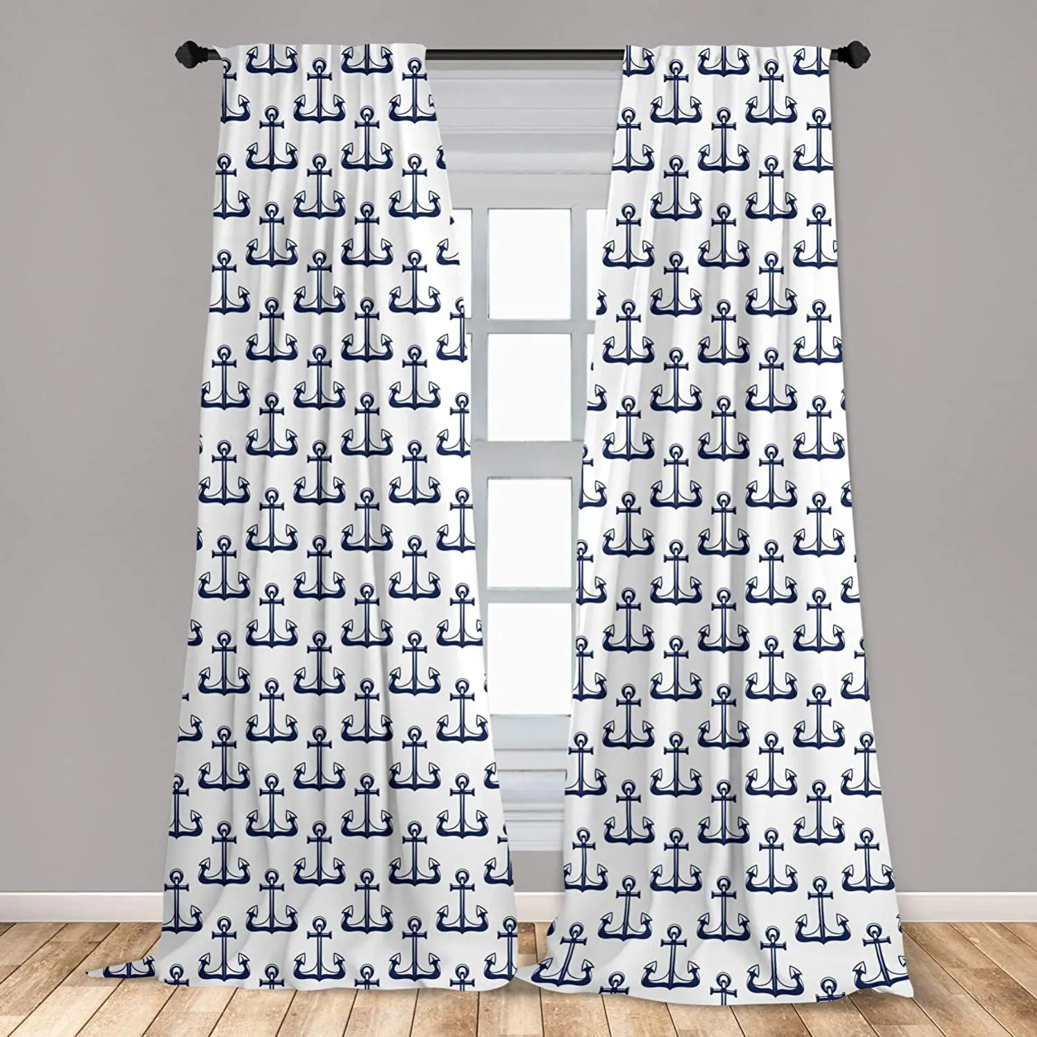 

Nautical Curtain Dark Colored Vintage Marine Theme Ship Anchor Heraldic Sea Element Pattern Window Treatment Living Room Bedroom