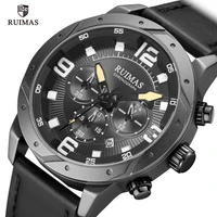 ruimas mens chronograph watches luxury top brand waterproof watch man black leather quartz wristwatch male army relogios 595