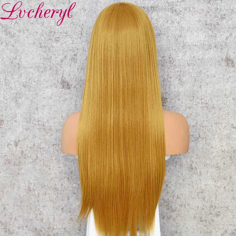 Парики Lvcheryl из волокон футуристиа светло желтого цвета на сетке 13x6 термостойкие