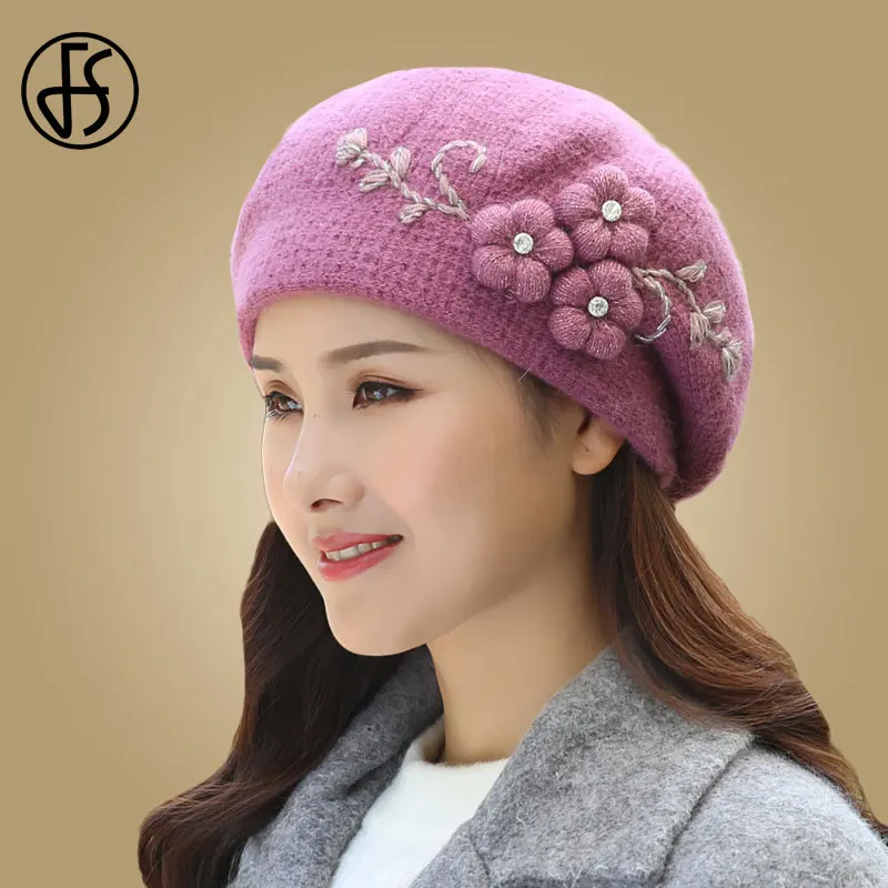 

Женский вязаный берет FS, двухслойный берет из ангоры, для улицы, зимний, 2019