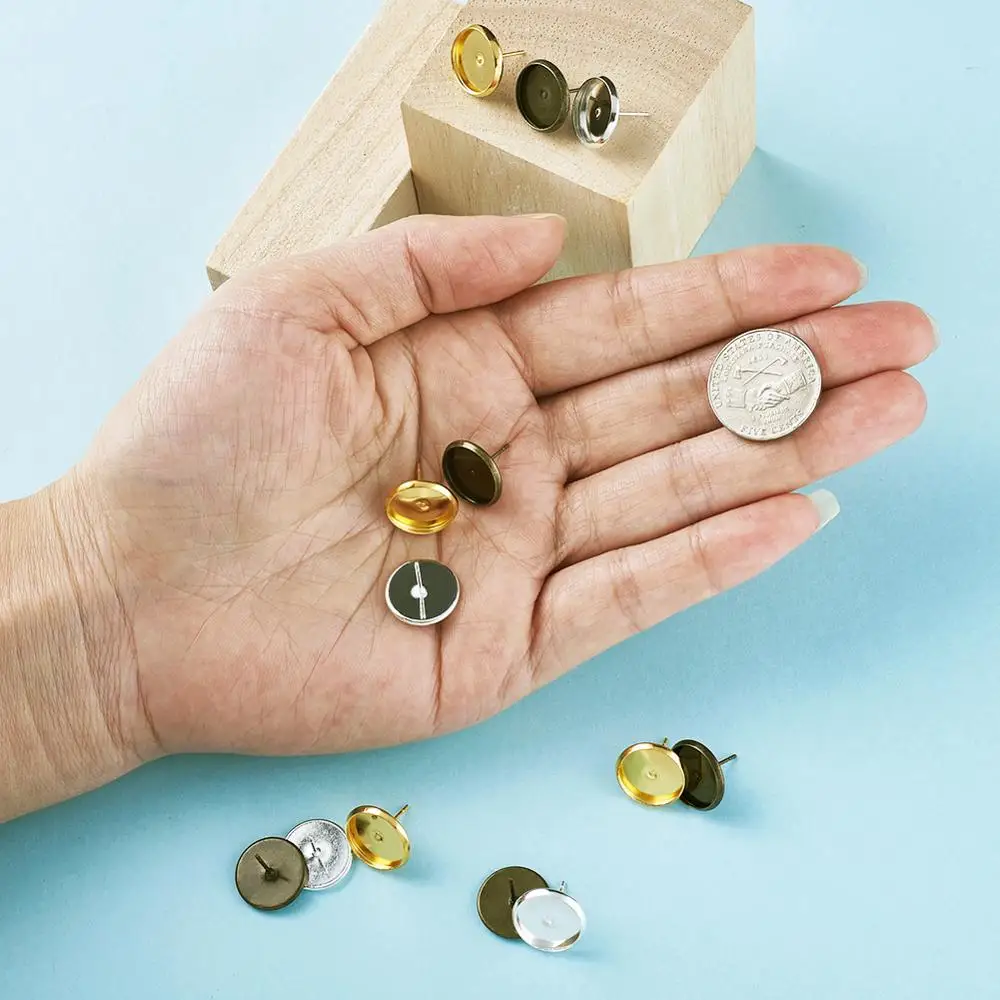 30 шт. латунные шпильки для ушей кабошоны разноцветные плоские круглые