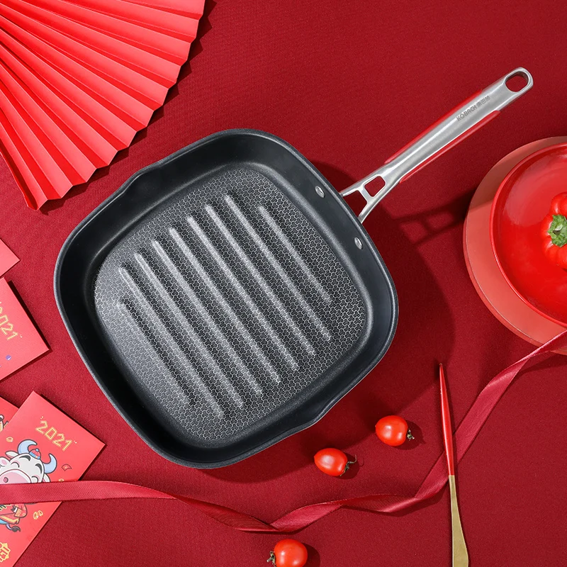 

KBH steak frying pan 28cm stainless steel nonstick pan kitchen frying pan cooking pan double honeycomb design non-stick bottom