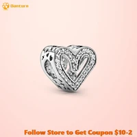 danturn 925 sterling silver beads sparkling freehand heart charms fit original pandora bracelets for women jewelry making gift