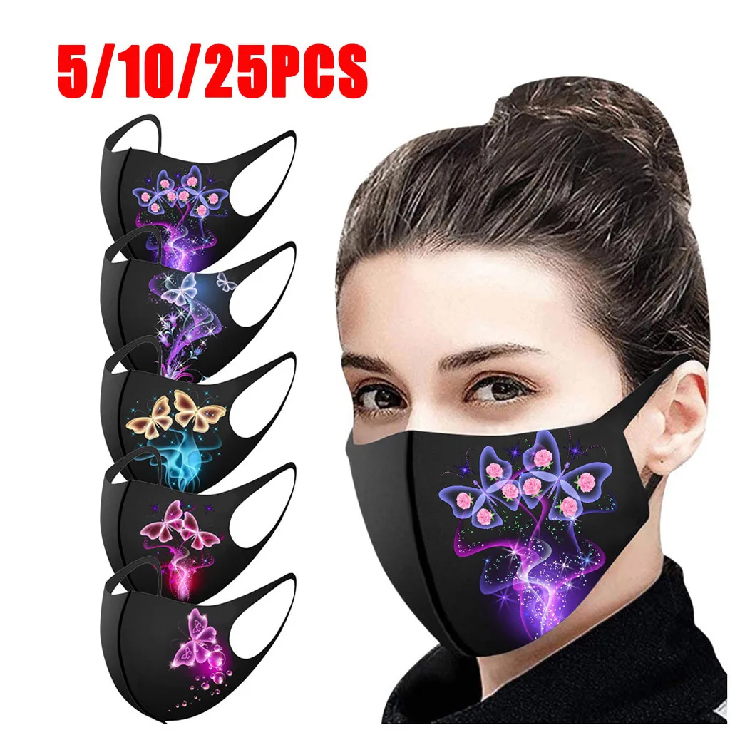 

Outdoor Hygiene Mask 5/10/25pc Adult Butterfly Print Mouth Mask for Protection Washable Earloop Mask Breathable Mascarilla