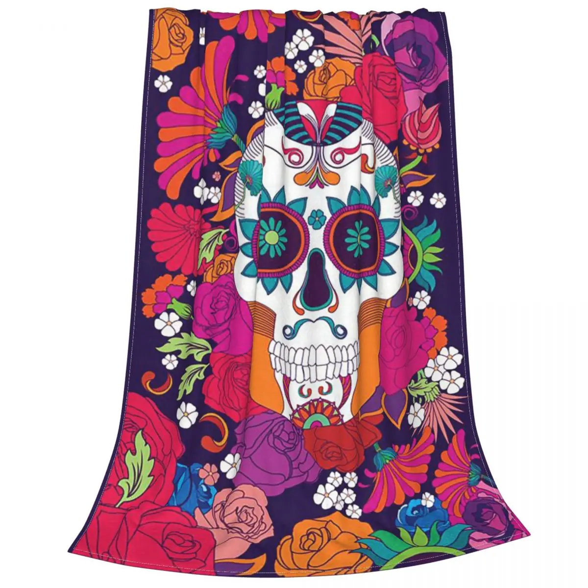 

Sugar Skull Blanket Velvet Summer Colorful Mexican Portable Super Soft Throw Blankets for Home Couch Plush Thin Quilt