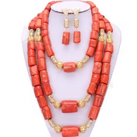dudo bead jewellery set nigeria traditional wedding nature coral beads 12 20mm jewelry set 3 layers women necklace set 2021