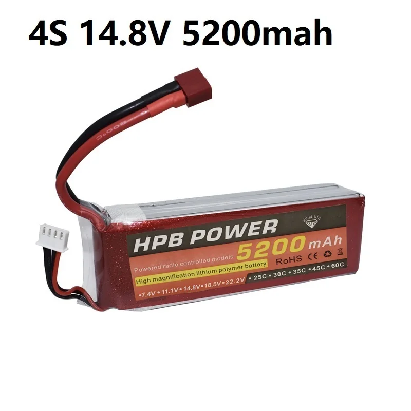 

4S 14.8V 5200mAh 45C Rechargeable Battery 4S LiPo Battery 14.8V Li-Polymer Battery For RC Helicopters Car Boat RC Drone Battery