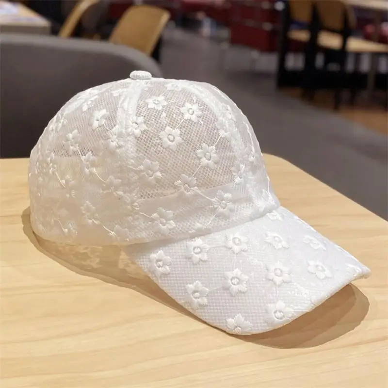 

Female Summer Lace Flower Baseball Cap Fashion Woman Mesh Breathable Outdoor Sports Cycling Travelling Sun Hollow Trucker Hat