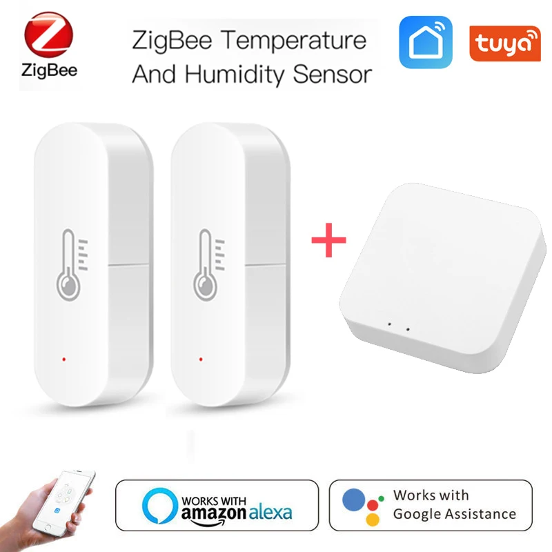 

Датчик температуры и влажности Tuya Zigbee для умного дома, термометр Var SmartLife с дисплеем и поддержкой Alexa, Google Assistant