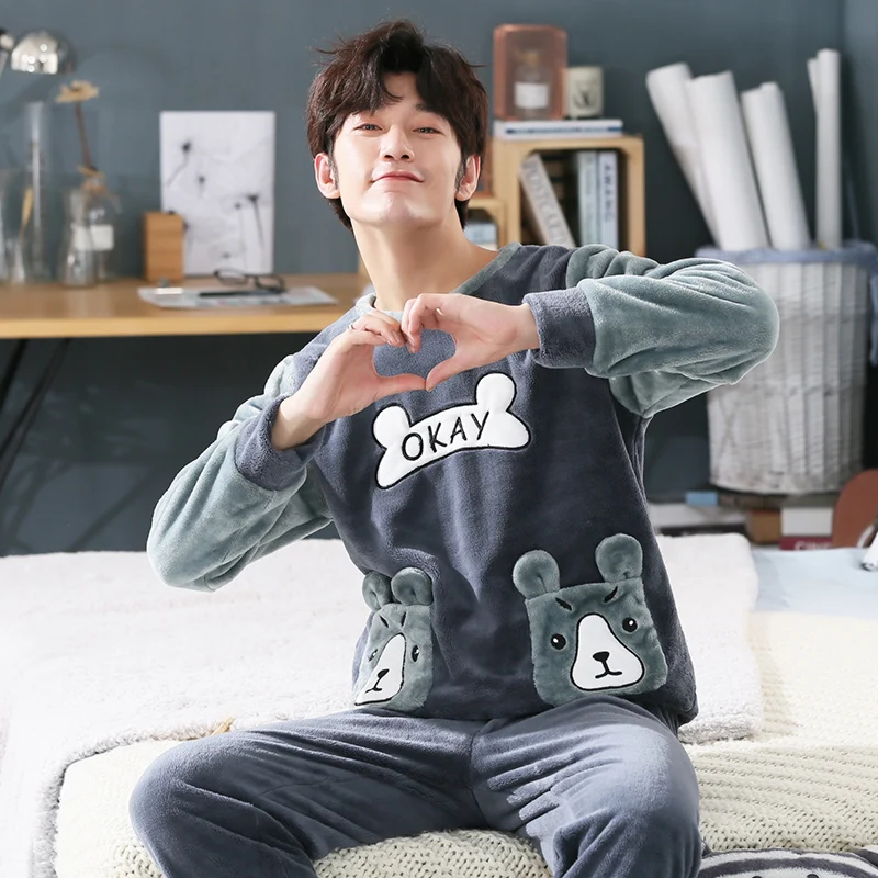 man pajamas9 Зимняя мужская Милая мультяшная Пижама для костюмированной вечеринки, парные плотные теплые фланелевые пижамные комплекты с капюшоном для женщин, бархатные пижамы с длинным рукавом kiguru - Цвет: man pajamas9