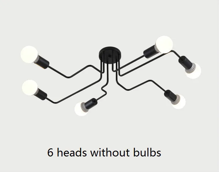 6 heads Винтажные потолочные светильники для гостиной, винтажные промышленные Лофт, скандинавские потолочные светильники для домашнего освещения, светильники для столовой, железные - Цвет корпуса: 6 heads