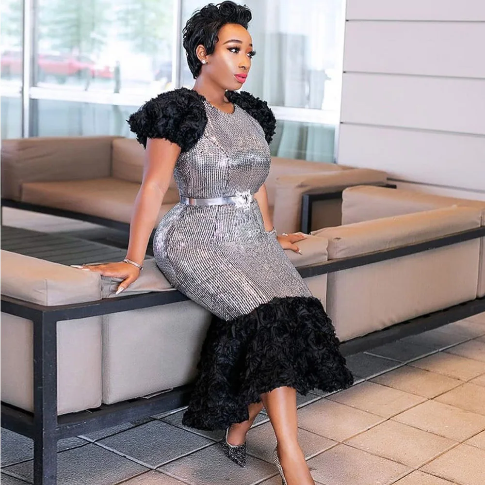 Черные африканские платья с блестками для женщин длинное вечернее платье