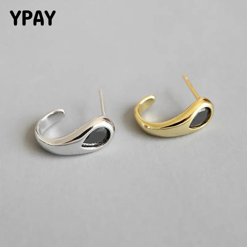 

YPAY New 100% 925 Sterling Silver Half Circle Earrings With Clear Zircon For Women Original Stud Earring Fine Jewelry YME191