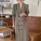 Женское платье в стиле ретро, корейское двубортное платье с отложным воротником и длинным рукавом, элегантное приталенное платье, корейская мода, осень