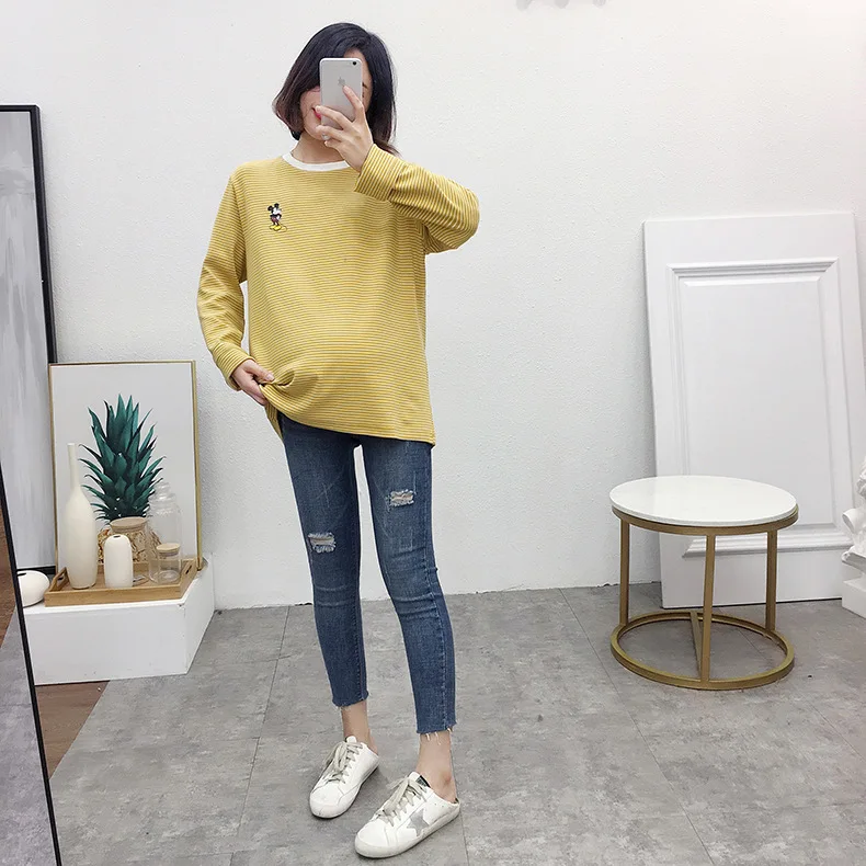 Новинка 2019 стильная футболка с длинным рукавом для беременных женщин Одежда в