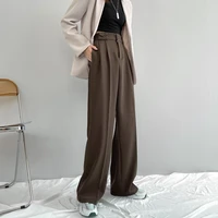 traf korean women loose suit pants casual high waist chic office ladies straight pants zipper fly female wide leg trousers