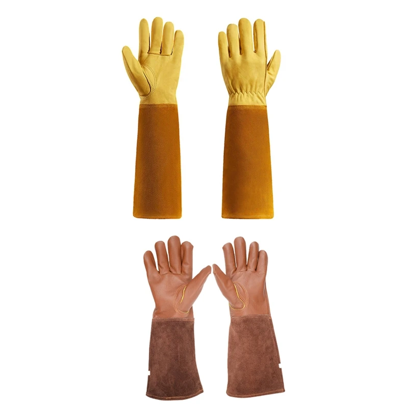 

2 Pair Rose Pruning Gloves Extra Long Breathable Goatskin Leather Thorn Proof Gardening Gauntlet Gloves-M & S