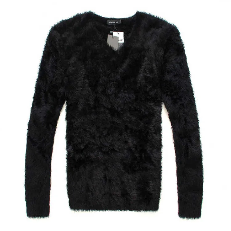 Men Long Hair Sweater Round Neck Pullover Male Knitting Unlined Slim Fit Warm Cashmere Sweaters | Мужская одежда