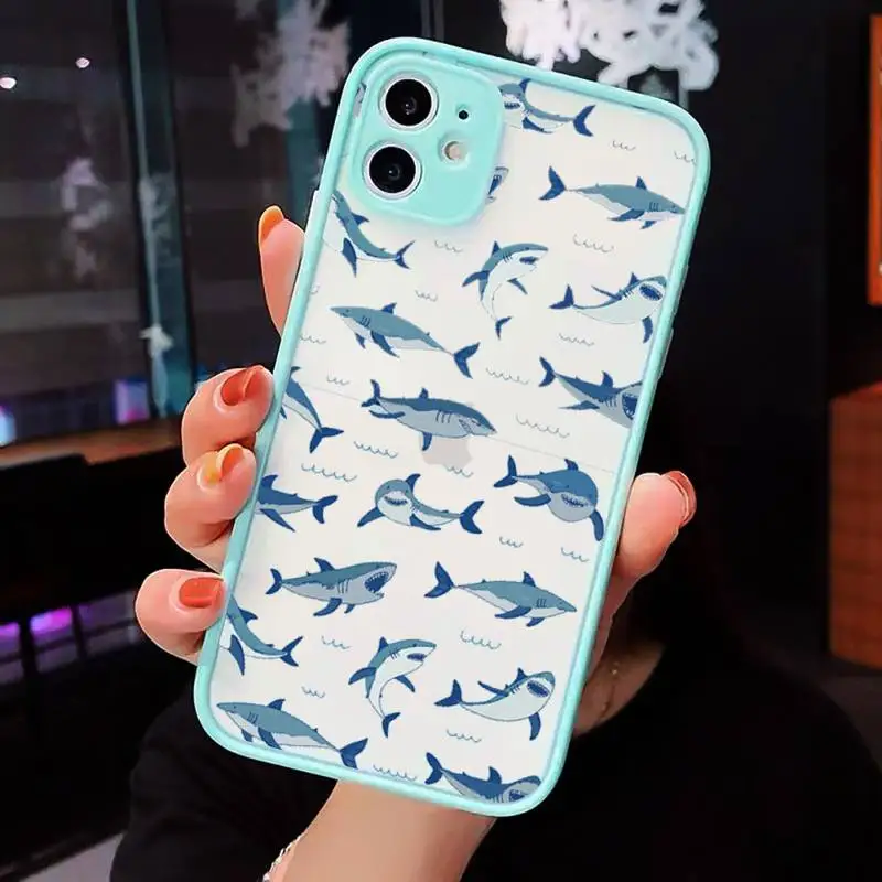 

shark animal cute cartoon Pink blue Phone Cases matte transparent For iphone 7 8 11 12 plus mini x xs xr pro max cover