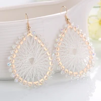 glass beaded lace teardrop dangle drop earrings for women handmade wholesale jewelry