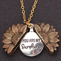 dropshipping 2019 new women gold necklace custom you are my sunshine open locket sunflower pendant necklace