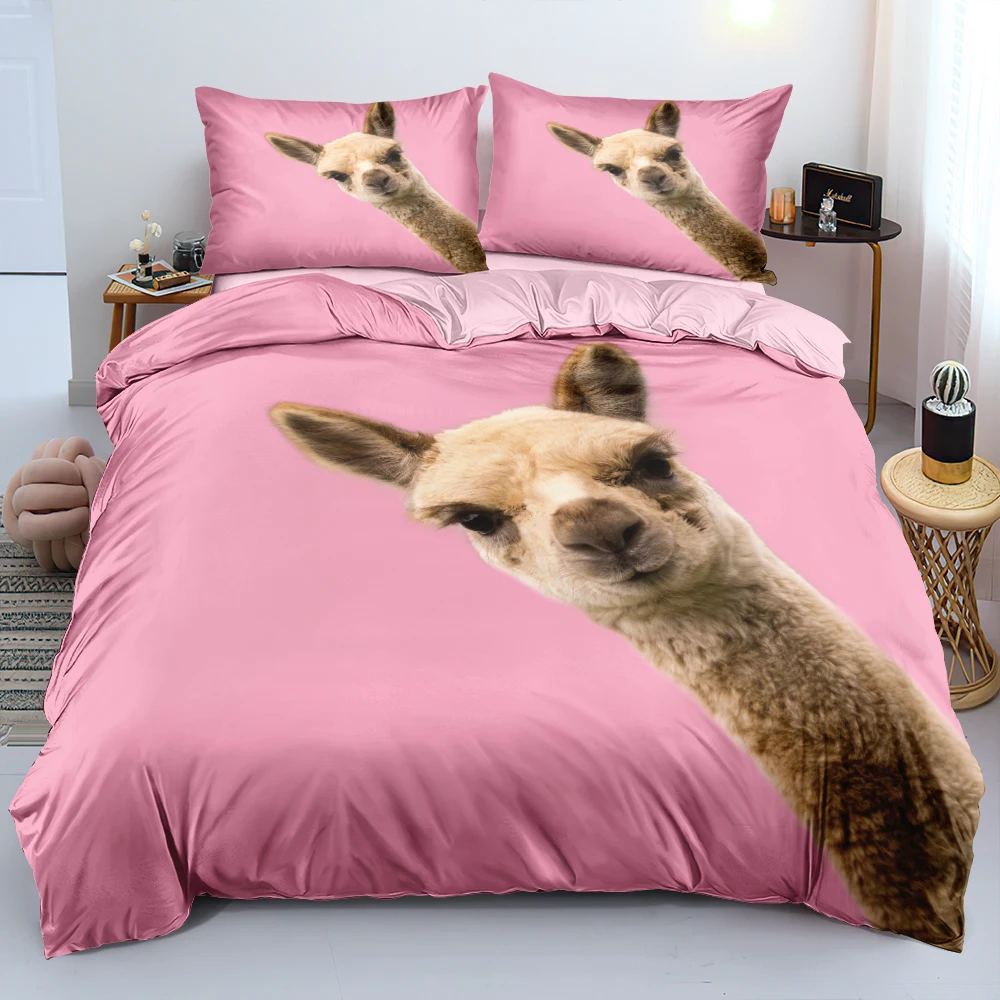 

3D Funny Alpaca Bedding Set Pink Comforter Cover Set Twin Full Queen King Size 203x230cm Bed Linen Home Textile Custom Design