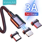 Магнитный USB-кабель KUULAA 3 А для быстрой зарядки, кабель Micro USB Type-C для iPhone 13, 12, Samsung, Huawei, Xiaomi, светодиодный шнур для мобильного телефона