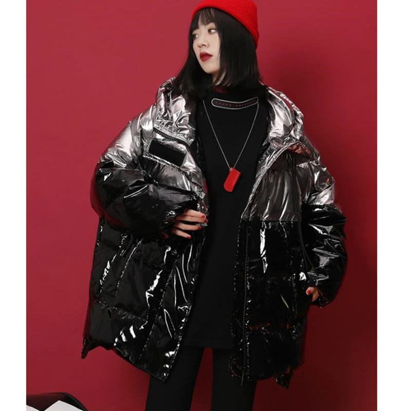 Модная короткая Глянцевая стеганая куртка Женская парка зимняя Корейская с