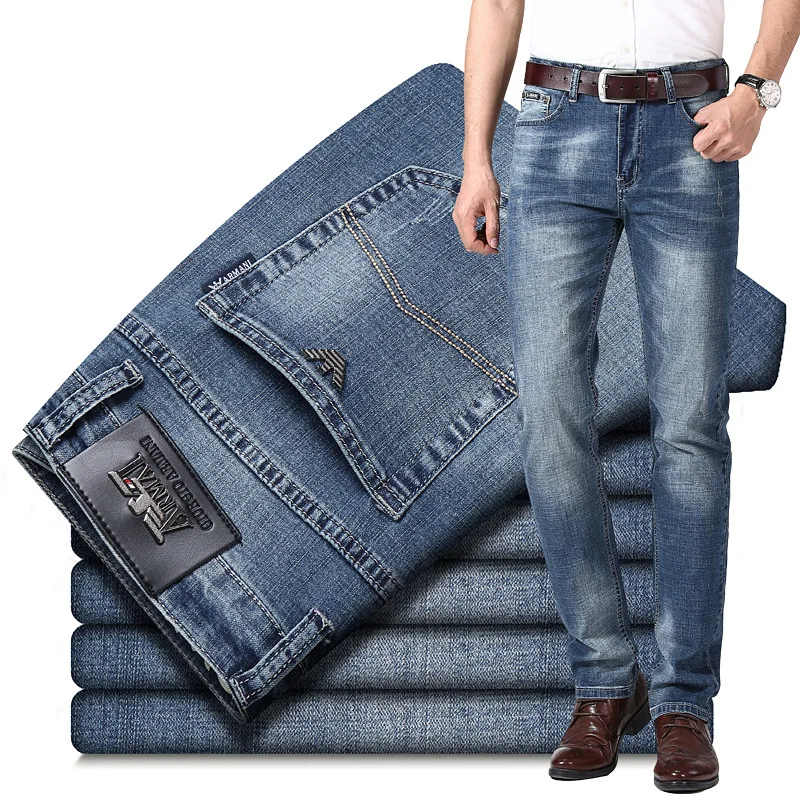 

Spring And Summer Thin Men Jeans Cotton Slim Elastic Italy Eagle Brand Fashion Business Pants Classic Style Jeans Denim Trousers