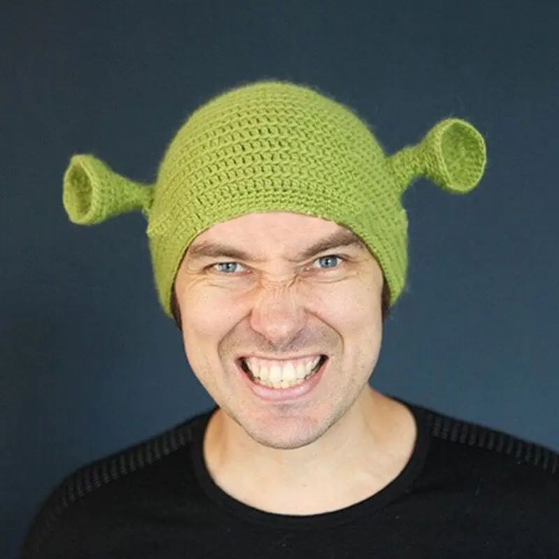 

Pure Handmade Balaclava Monster Shrek Hat Unisex Wool Winter Knitted Hats Green Party Funny Beanie Skullies Cap Best Gift Direct