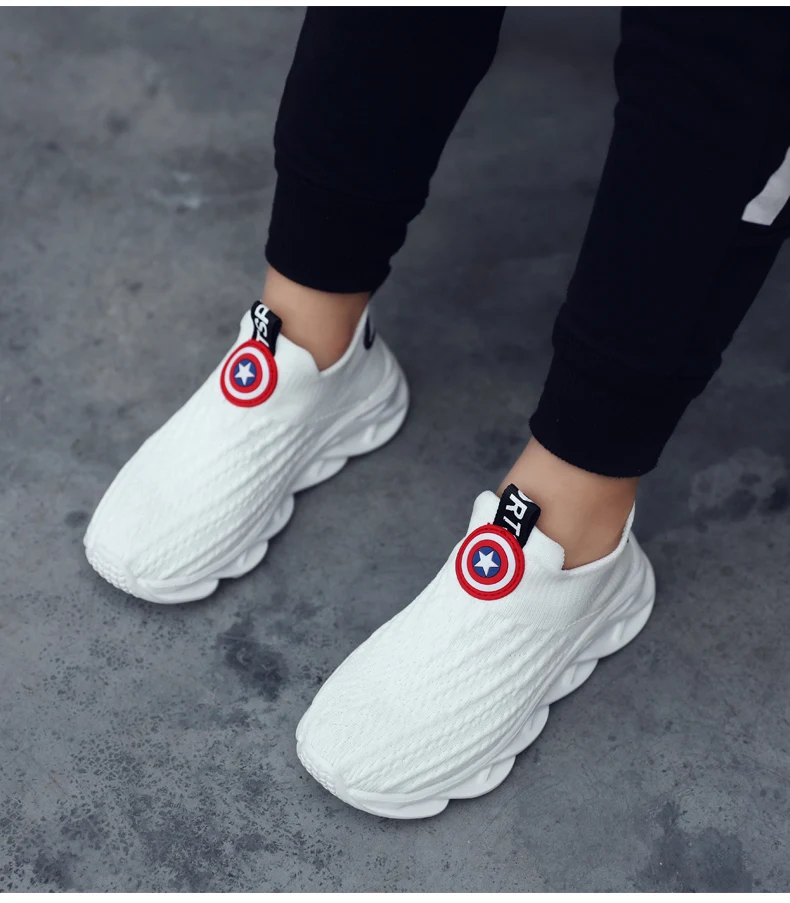 PandaQ/Детские Белые Повседневные кроссовки для мальчиков и девочек; chaussure enfant; корейские спортивные туфли для студентов; Капитан Америка