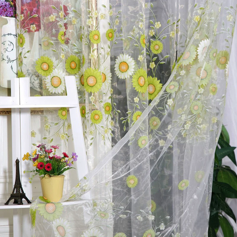 

Sunflower Pattern Tulle Curtain Home Decor Voile Kitchen Balcony Room Floral Window Blind Screen Rod Pocket Sheer Curtain