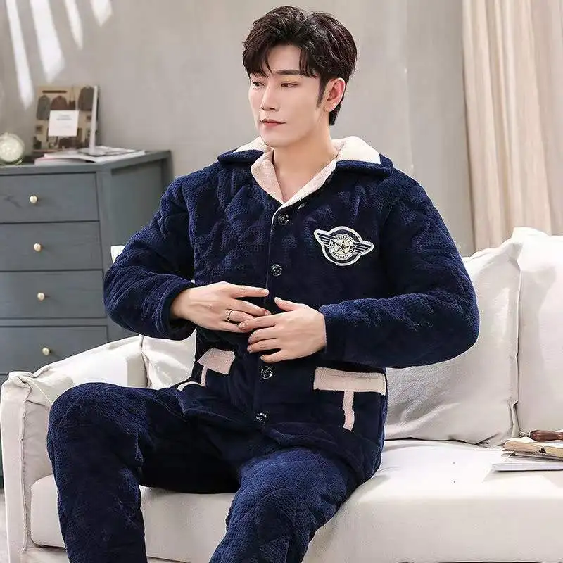 Winter Men's Pajamas Sets Coral Velvet Thick Warm 2 Piece/Set Home Suit Plus Size Soft Nightwear Homewear Home Clothes