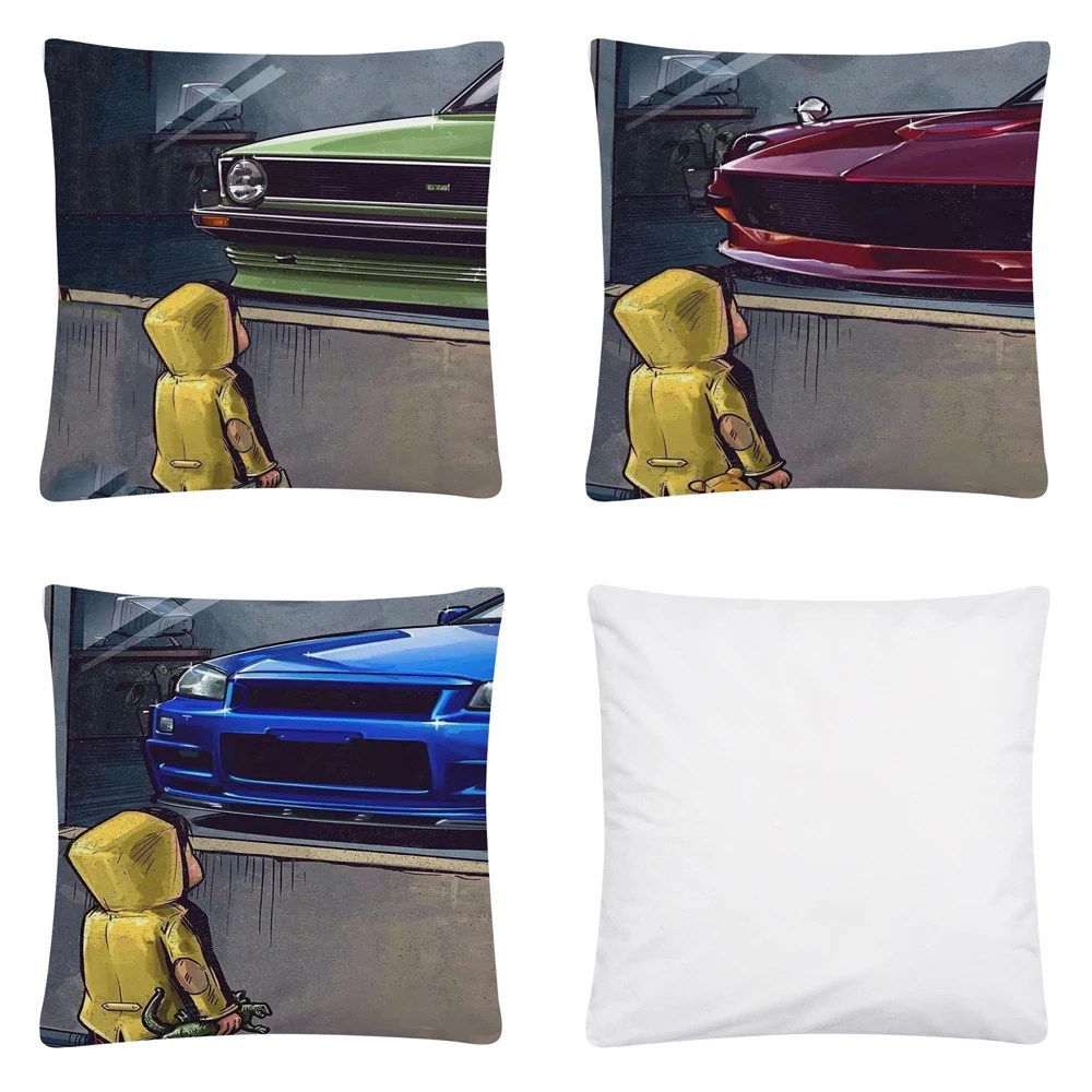 

Kids Watching Car Cartoon Pattern Soft Short Plush Cushion Cover Pillow Case for Home Sofa Car Decor Pillowcase 45X45cm