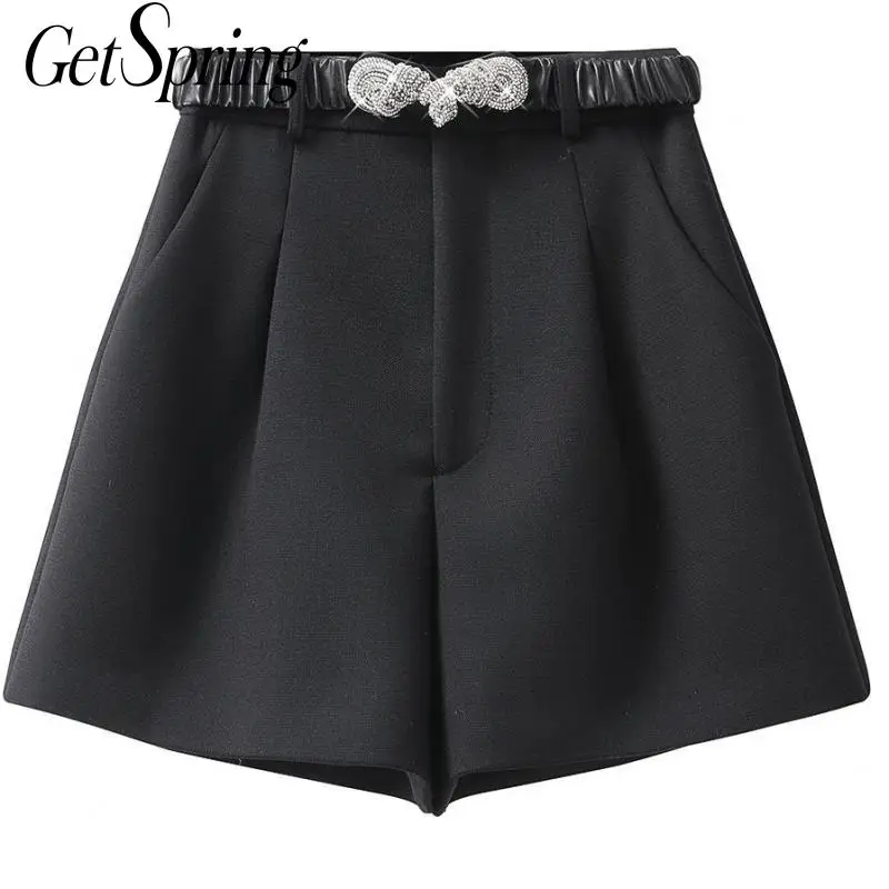 

GETSPRING Women Shorts Patchwork Black High Waisted Shorts Vintage Sexy All Match Womens Shorts Summer Clothing 2021 Fashion