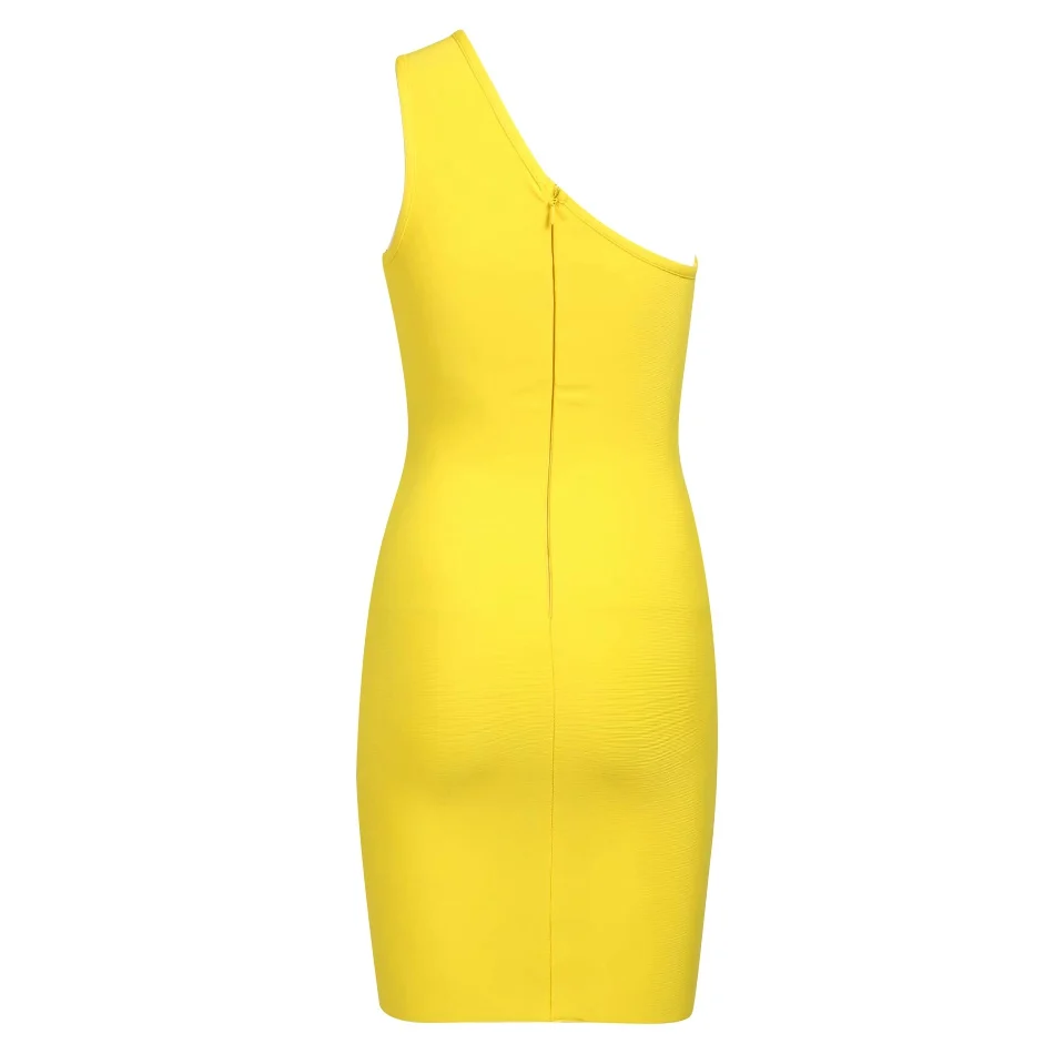 Seamyla Yellow One Shoulder Hollow out Bandage Dresses Summer Women Sexy Elegant Bodycon Evening Night Party Club 2019 Vestidos | Женская