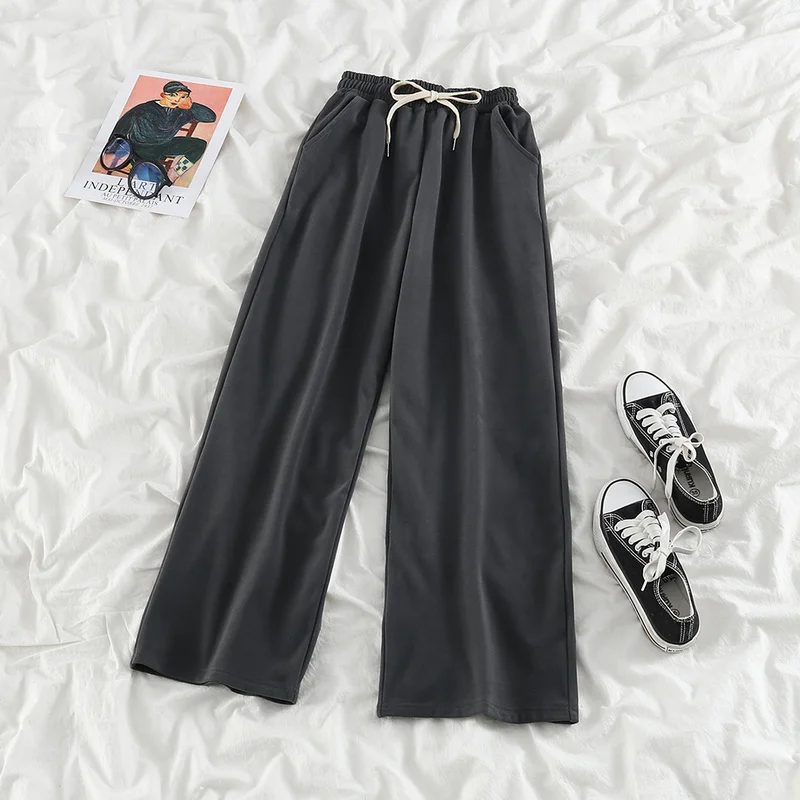 

KUSAHIKI 2021 Spring Women Pants Lace Up Stretch High Waist Trousers Causal Solid Korean Straight Pants Mujer Pantalones 6E721