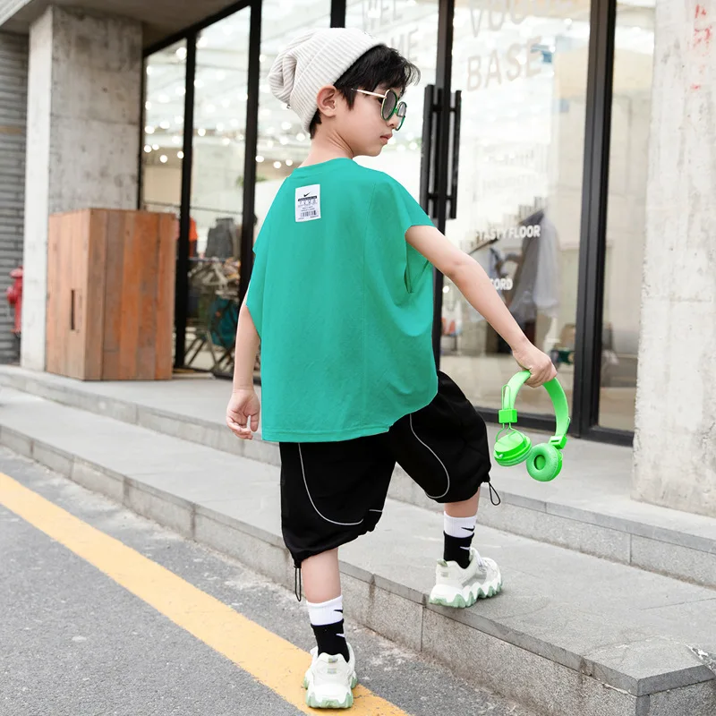 

Kids boys summer short-sleeved suit letters printed vest + Shorts 2pcs sets of new big virgin suit 4-12 years old