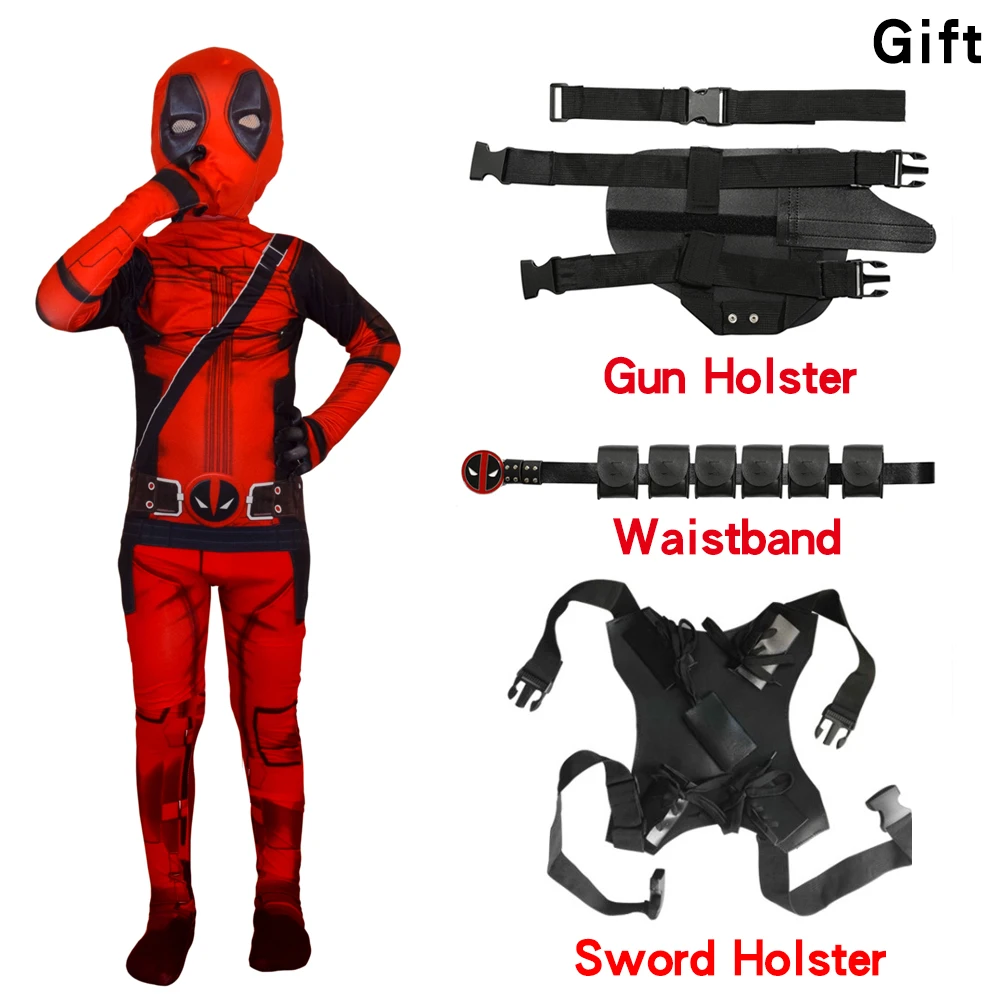 

Halloween Kids adult men Deadpool Costume Mask Superhero cosplay Suits Boy One Piece Full Bodysuit kid costumes party dress up