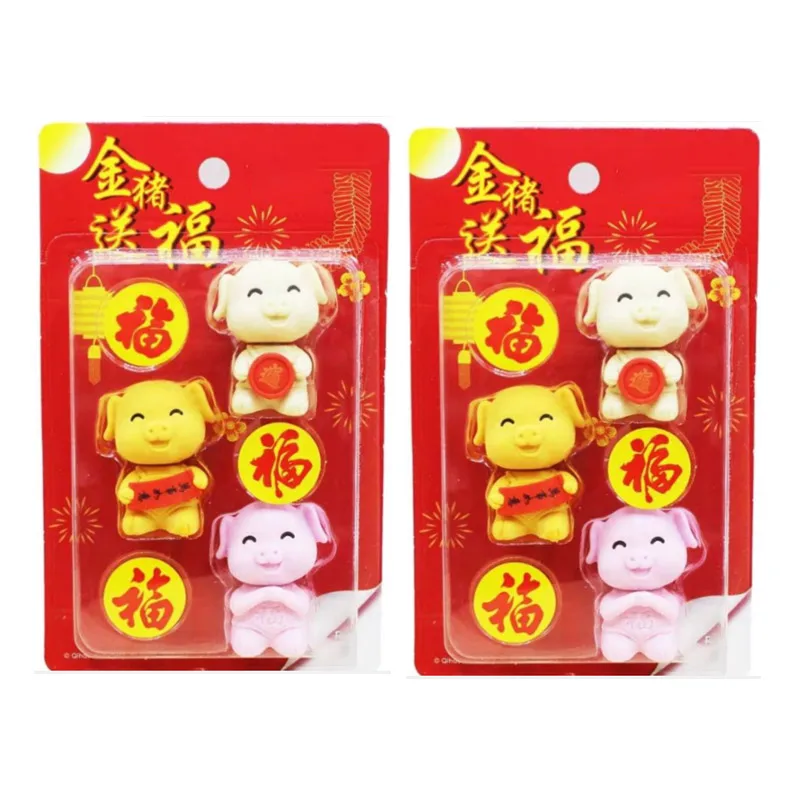 Счастливый новый год Kawaii милые приветственные Ластики для поросят красочные