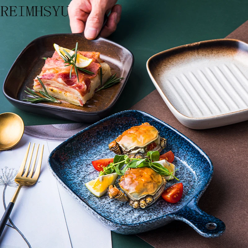 

1PC RELMHSYU Japanese Style Ceramic Baked Rice Western Food Steak Dessert Salad Breakfast Tray Household Tableware