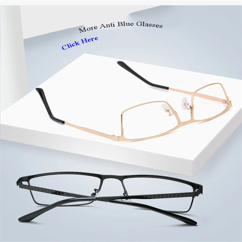 Phone Square Anti Gamma Ray Blue Light Blocking Metal Glasses Computer Men Frame