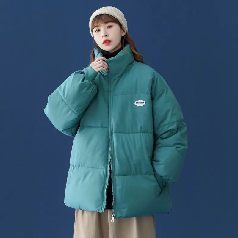 

Зимнее базовое пальто в стиле преппи с воротником-стойкой, женские корейские однотонные плотные теплые парки на молнии с хлопковой подклад...