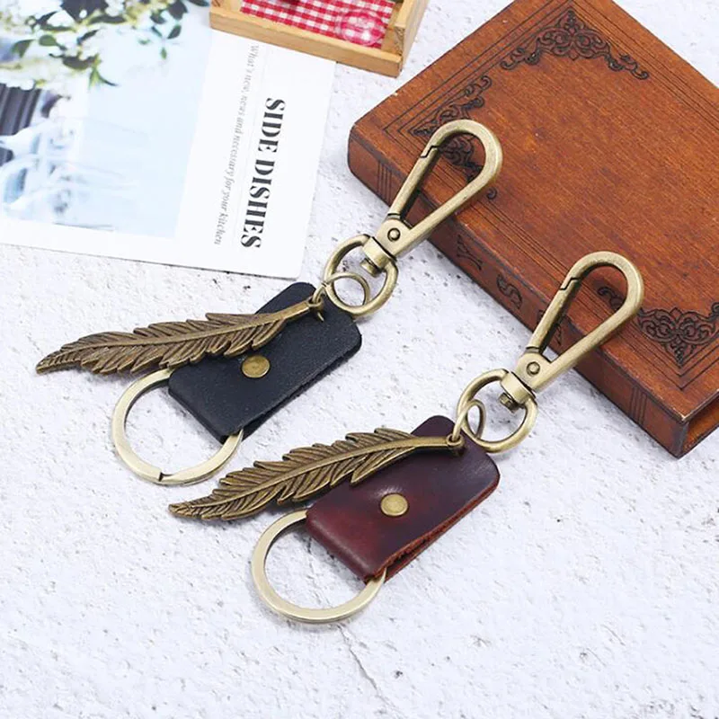 Античный золотой кулон в виде листьев и перьев брелки для мужчин модные кожаные