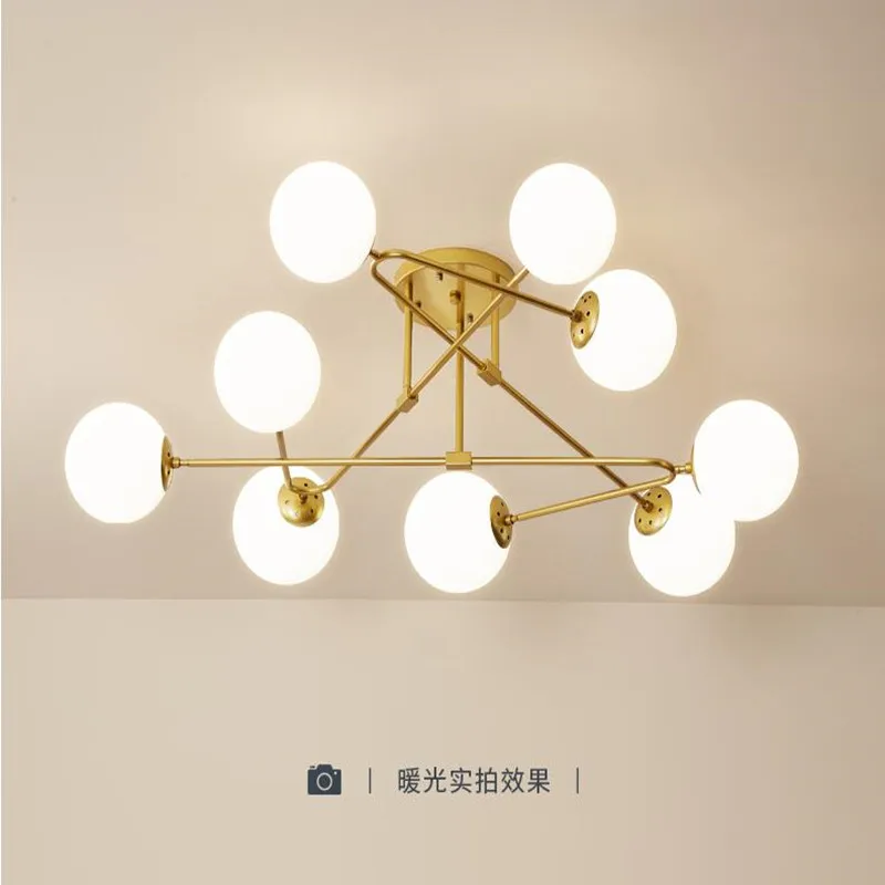 Скандинавская Светодиодная потолочная люстра лампа с несколькими насадками для